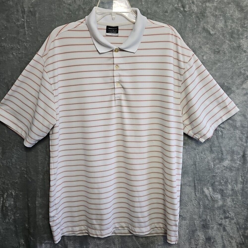 Nike Golf Fit Dry Men's lg   Golf Polo Red white Shirt-Striped